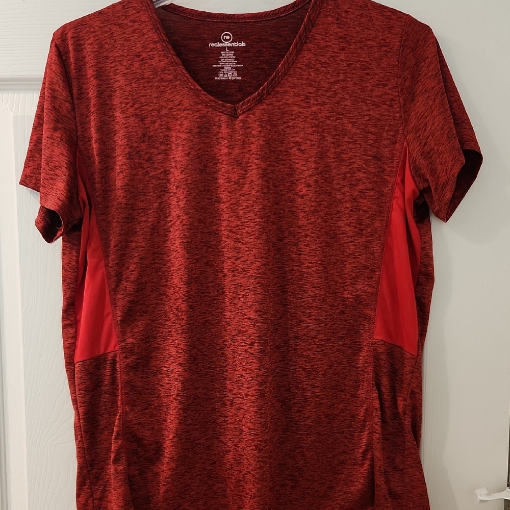 Realessentials Red Heathered V-Neck T-Shirt Men's Size Large